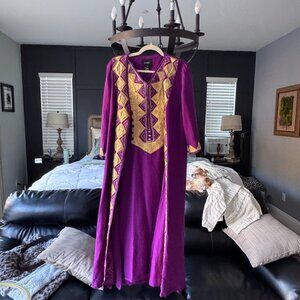 Ashro Flax Blend Maxi Sheath Dress & Duster Maxi Gold Embroidery Size 12 India